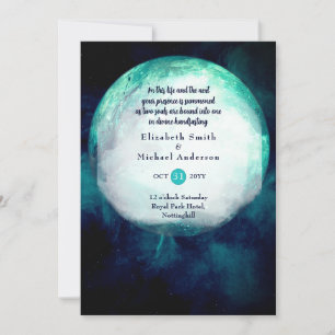 Convites Pagan Wiccan Teal Moon Gothic Handfast Conite