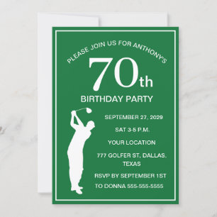 Convites Pai 70 Festa de aniversário Golfer Verde Par Golfe