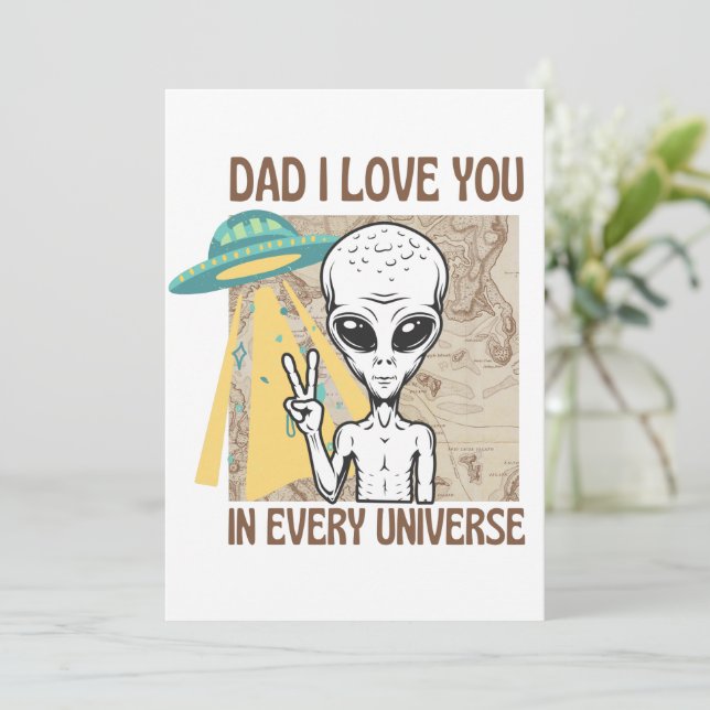 Convites Pai Alien Engraçado Eu te amo em todo o universo (Em pé/Frente)