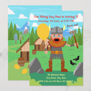 Convites Pai viking com balão convida para festa