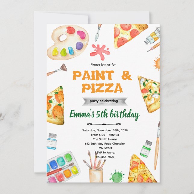 Convites Paint and Pizza theme invite (Frente)