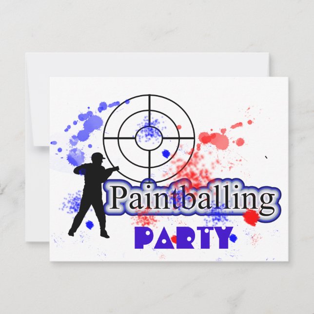 Convites Paint Balling Party Red and Blue Paint Splats (Frente)