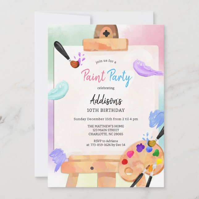 Convites Paint Party Art Birthday Invitation (Frente)