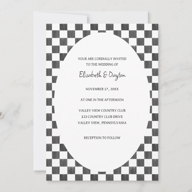 Convites Painted Black and White Check Pattern Wedding (Frente)