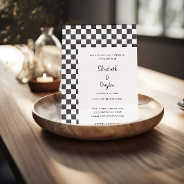 Convites Painted Black and White Check Pattern Wedding