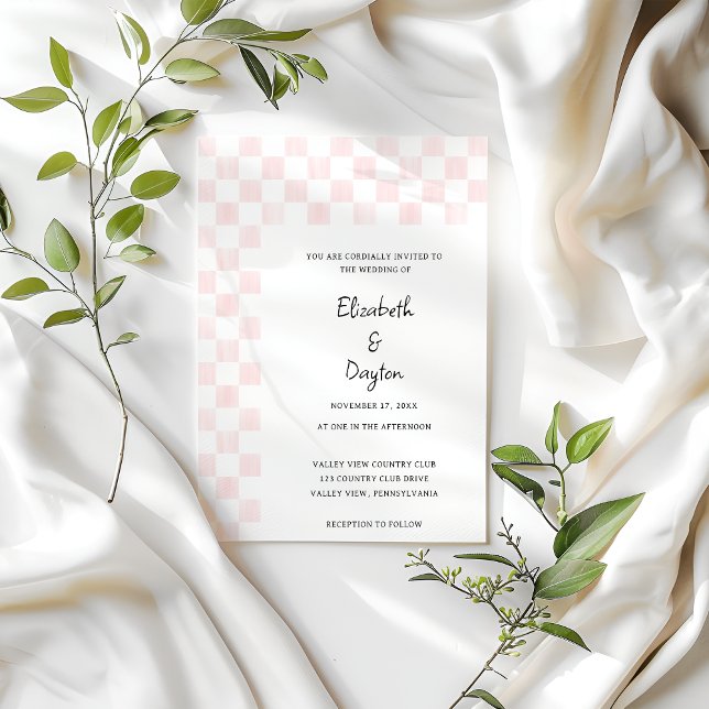 Convites Painted Pink Checkerboard Pattern Wedding (Criador carregado)