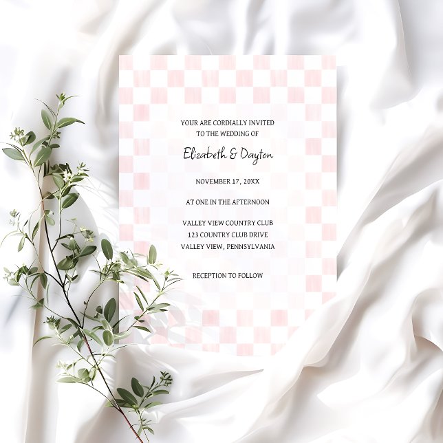 Convites Painted Pink Checkerboard Pattern Wedding (Criador carregado)
