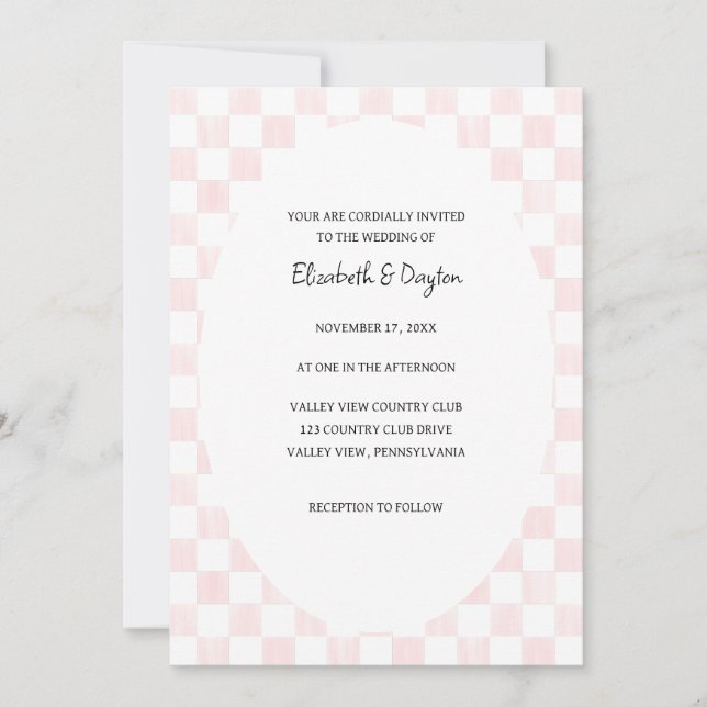 Convites Painted Pink Checkerboard Pattern Wedding (Frente)