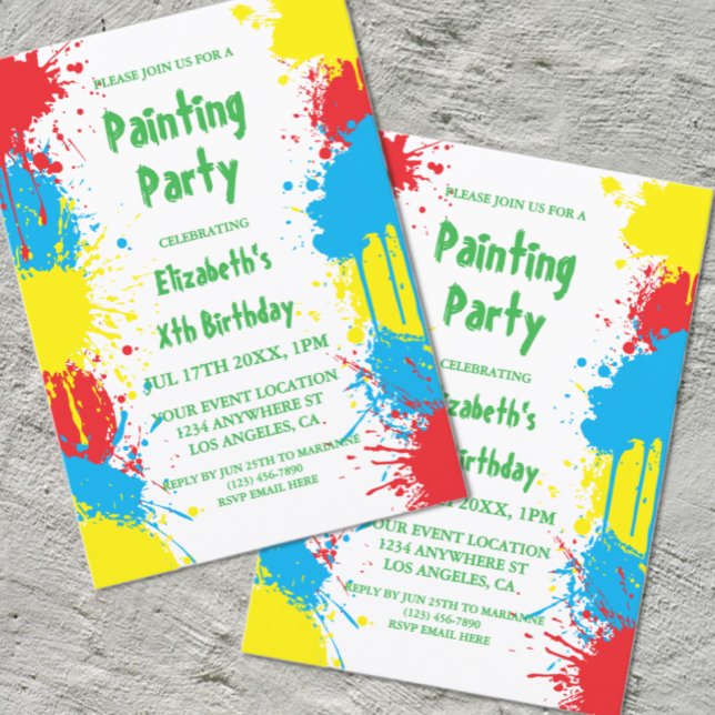 Convites Painting Party Kids Birthday (Criador carregado)