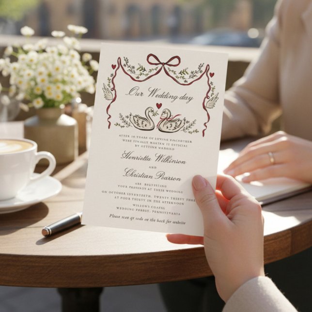 Convites Paired for Life Swans Hand Drawn Wedding Website (Criador carregado)