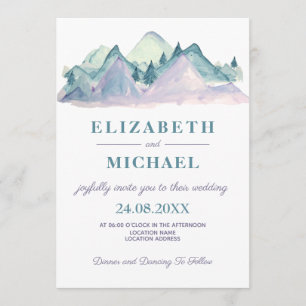 Convites País Aquarela Azul Montanha Foto Casamento