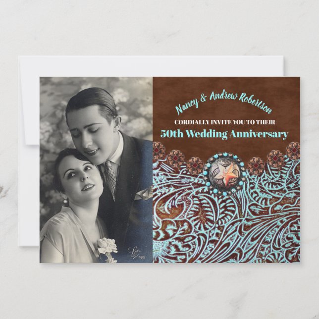 Convites país cowboy western 50º aniversário de casamento (Frente)