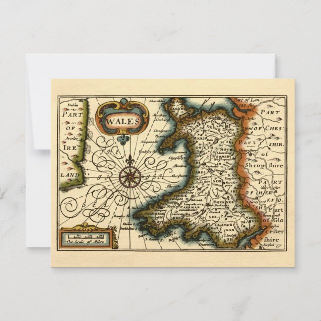 Convites País de Gales - Antigo e Histórico Mapa do Atlas B (Frente)