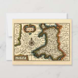 Convites País de Gales - Mapa histórico do século XVII d