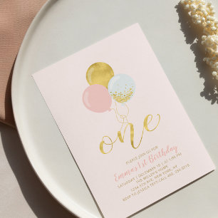 Convites Pais Guiados de Balões Rosa e Dourados