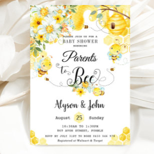 Convites Pais para Bee Yellow Floral Chá de fraldas Neutro