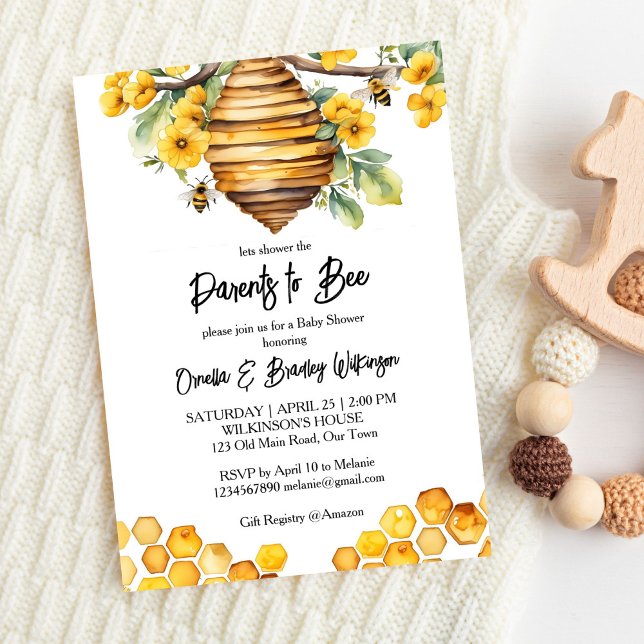 Convites Pais para o modelo de abelha primavera (Parents to bee spring bee baby shower editable template invitation digital download bee hive yellow)