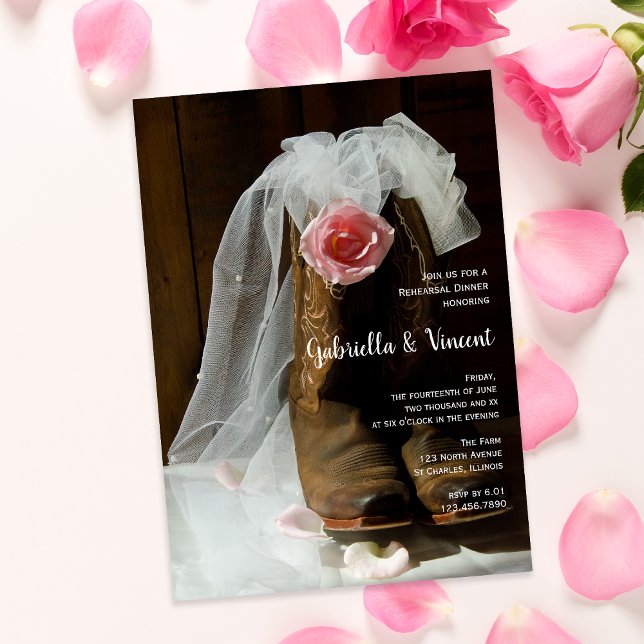 Convites País Rosa Boot Janto de ensaio ocidental (Criador carregado)