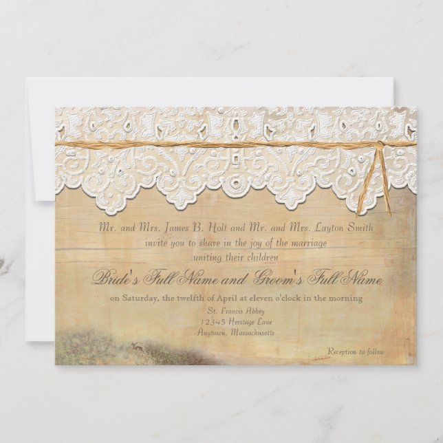Convites País Russo Elegante Lace in Wood (Frente)