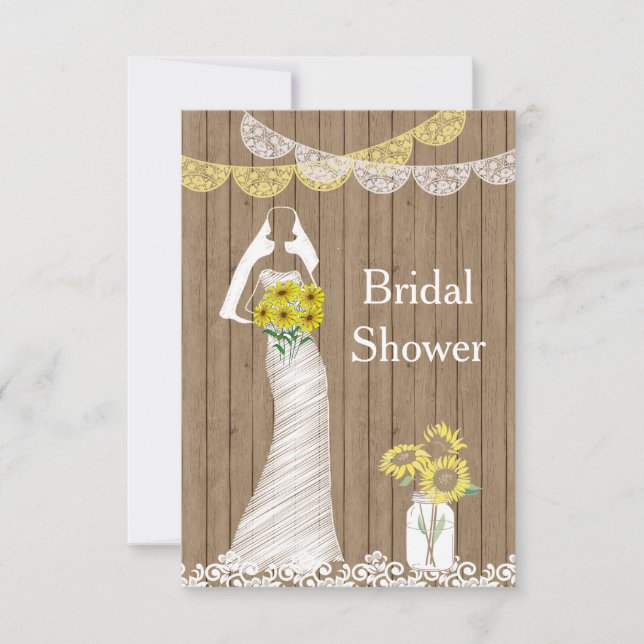 Convites País Russo Mason Jar Sunflower Bride Bridal Sh (Frente)