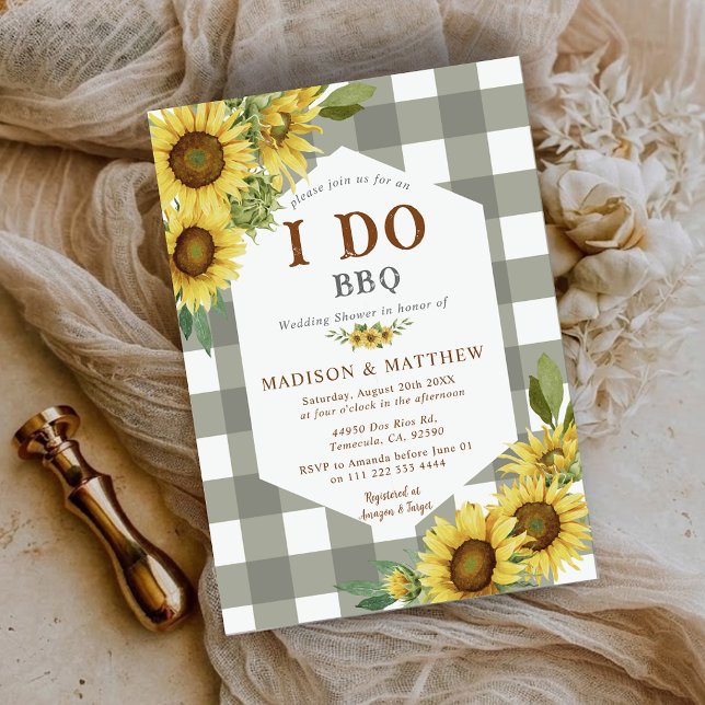 Convites País Rústico Eu Faço Churrasco Girassol Casamento  (Country Rustic I Do BBQ Sunflower Wedding Shower Invitation)