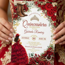 País Western Rosas Vermelhas Douradas Quinceañera