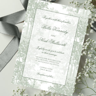 Convites Paisagem Clássica de Toile Verde Sálvia Casamento