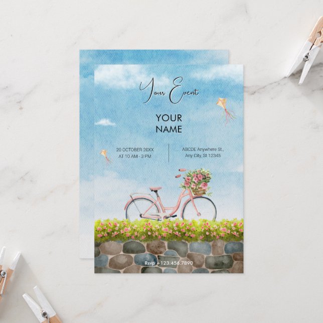Convites Paisagem de bicicleta Blue Sky (Frente/Verso In Situ)