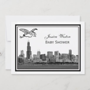 Convites Paisagem de Chicago Gravada Moldura #2H Chá de Beb