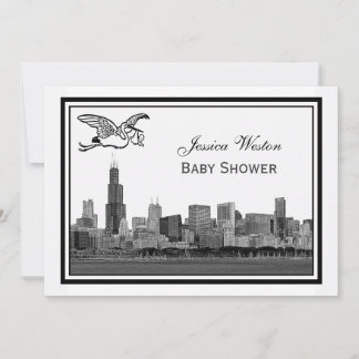 Convites Paisagem de Chicago Gravada Moldura #2H Chá de Beb
