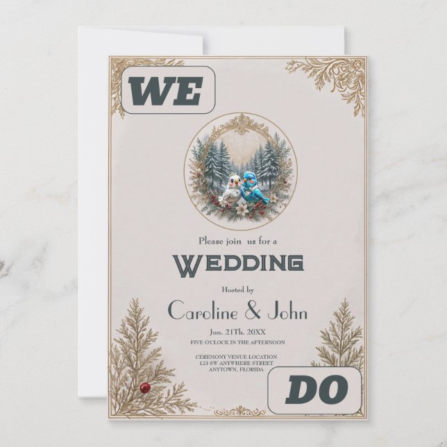 Convites Paisagem de inverno com casal de casamento de páss (Frente)