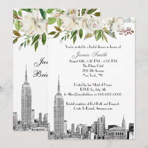 Convites Paisagem de NYC Casamento Floral Branco Etch Chá d