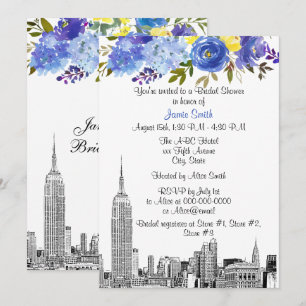 Convites Paisagem de NYC ESB Etch Azul Amarelo Floral Chá d