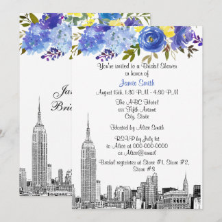 Convites Paisagem de NYC ESB Etch Azul Amarelo Floral Chá d