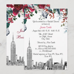 Convites Paisagem de NYC ESB Etch Burg Floral Chá de Noiva