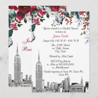 Convites Paisagem de NYC ESB Etch Burg Floral Chá de Noiva