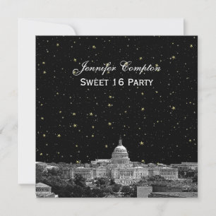 Convites Paisagem de Washington DC Estrela DIY SQ Doce 16