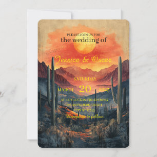 Convites Paisagem do Deserto do ouro com Cactos Silhuetados