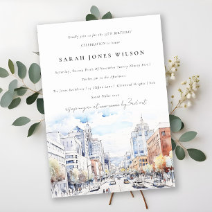 Convites Paisagem em Aquarela de Omaha Nebraska para Aniver