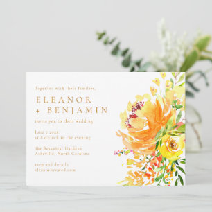 Convites Paisagem Floral Casamento Aquarela Laranja Amarelo