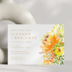 Convites Paisagem Floral Casamento Aquarela Laranja Amarelo