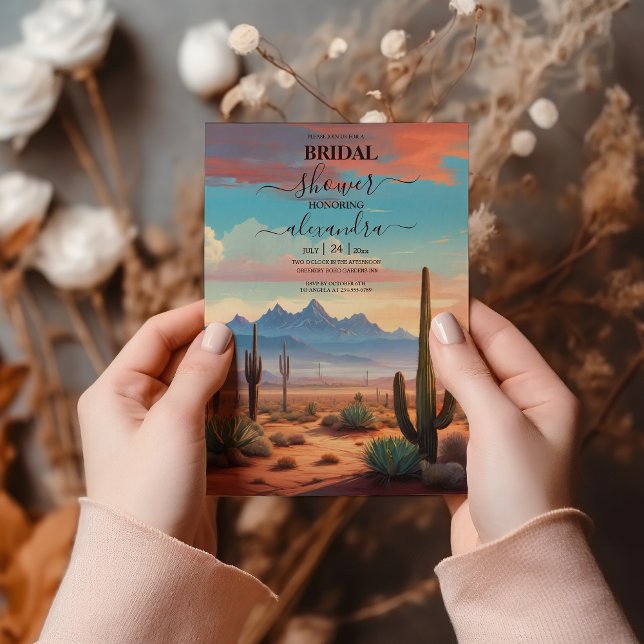 Convites Paisagem Moderna de Cactus no Deserto para Casamen (Criador carregado)
