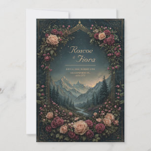 Convites Paisagem Montanhosa e Arco Floral de Casamento
