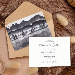 Convites Paisagem Montanhosa Rústica Florestal de Casamento