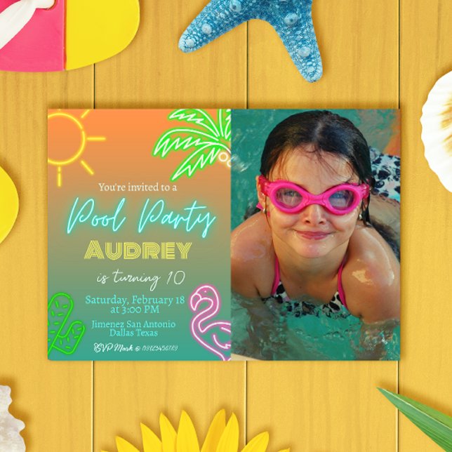 Convites Paisagem Neon do Partido piscina (Criador carregado)