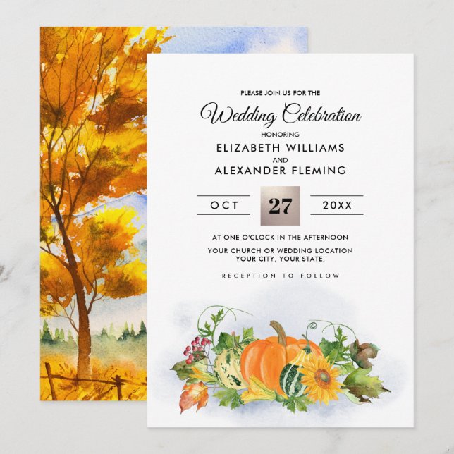 Convites Paisagem Russa de Queda | Casamento de colheita de (Frente/Verso)