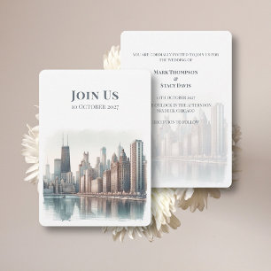 Convites Paisagem Urbana à Beira-Mar Casamento em Chicago