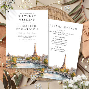 Convites Paisagem Urbana de Paris Aquarela Aniversário Fim 