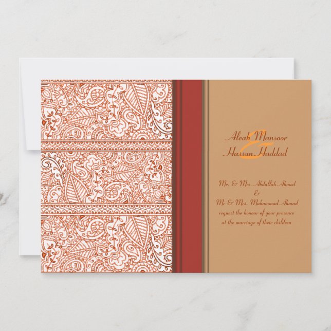Convites Paisley Passion - Orange (Henna) (Casamento) (Frente)