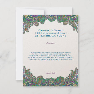 Convites Paisley Peacock Cores Direção de Casamento Recepçã